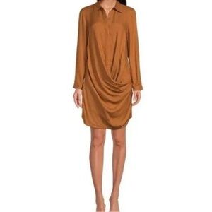 knee length dresses for ladies Zaria Bronze Metallic Long Sleeve Mini Dress XL